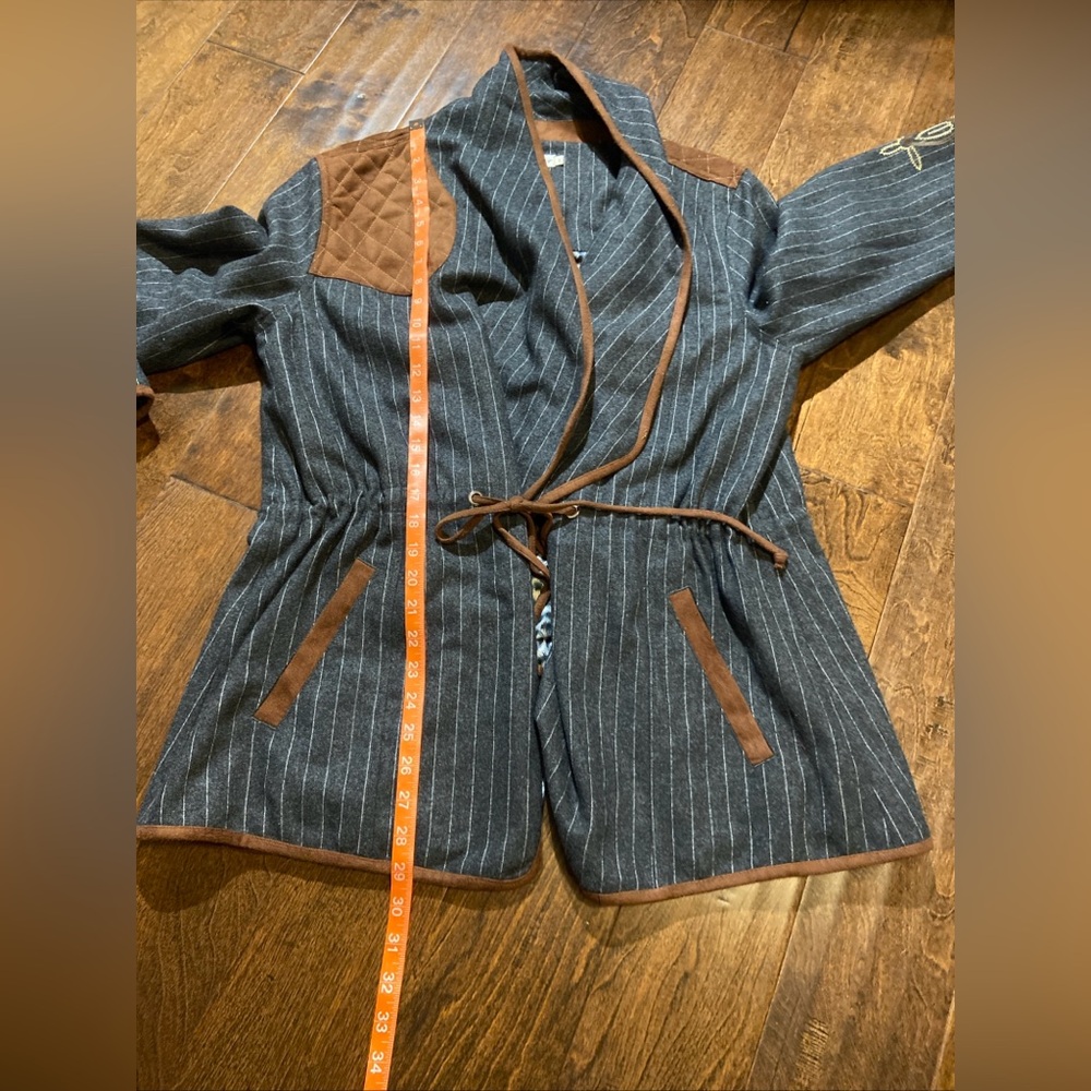 Tasha Polizzi Riding Pinstripe Gray Blazer Jacket Women’s Sz L - Picture 6 of 8